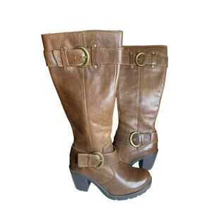BORN B.O.C Brown Heel Pebbled Leather Knee High Boots 6